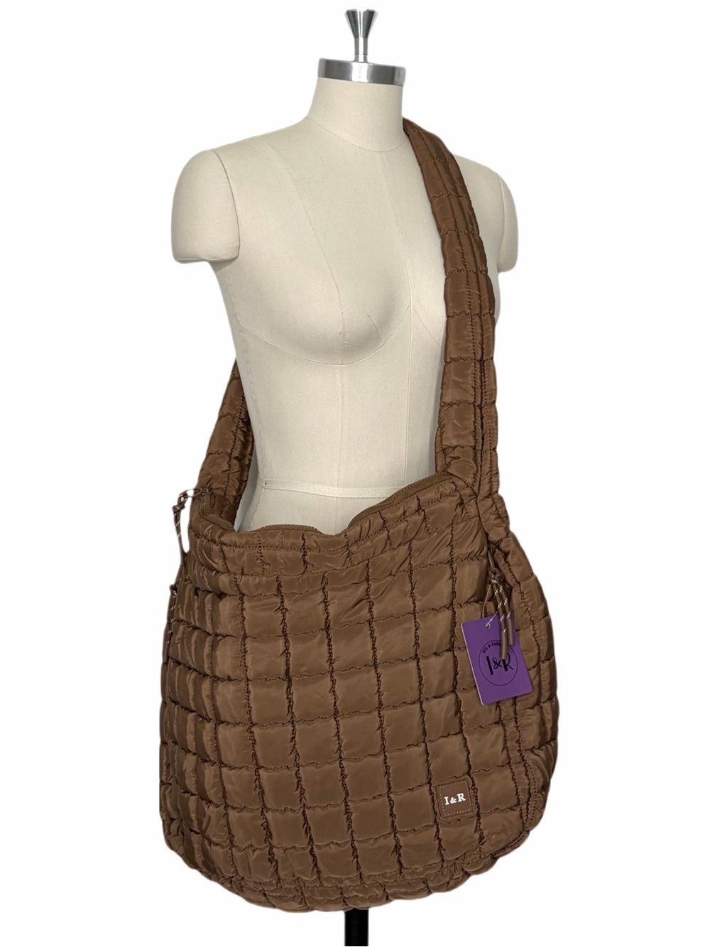 Iris & Rainbow Quilted Shoulder Tote in Chocolate Brown Water Repellent NWT